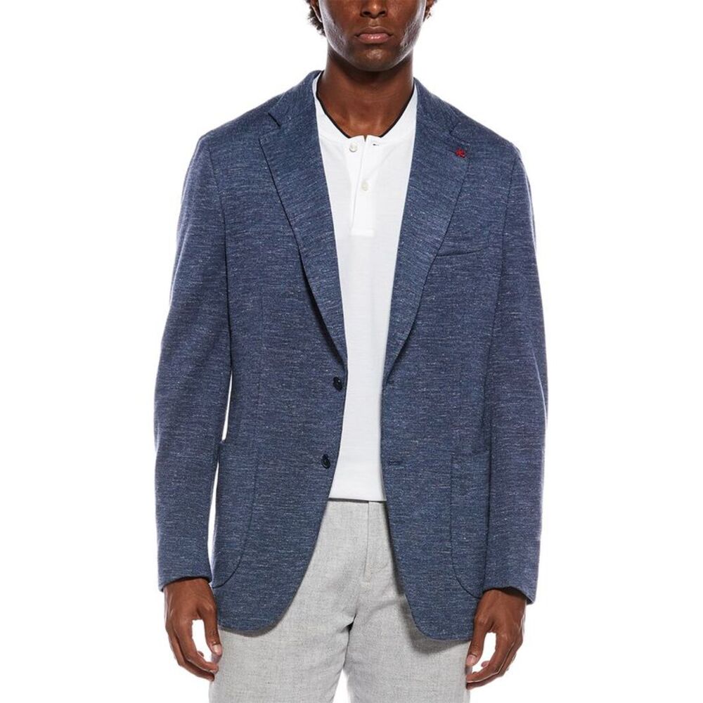 Isaia Mens Wool, Silk, & Linen-Blend Blazer, Blue
